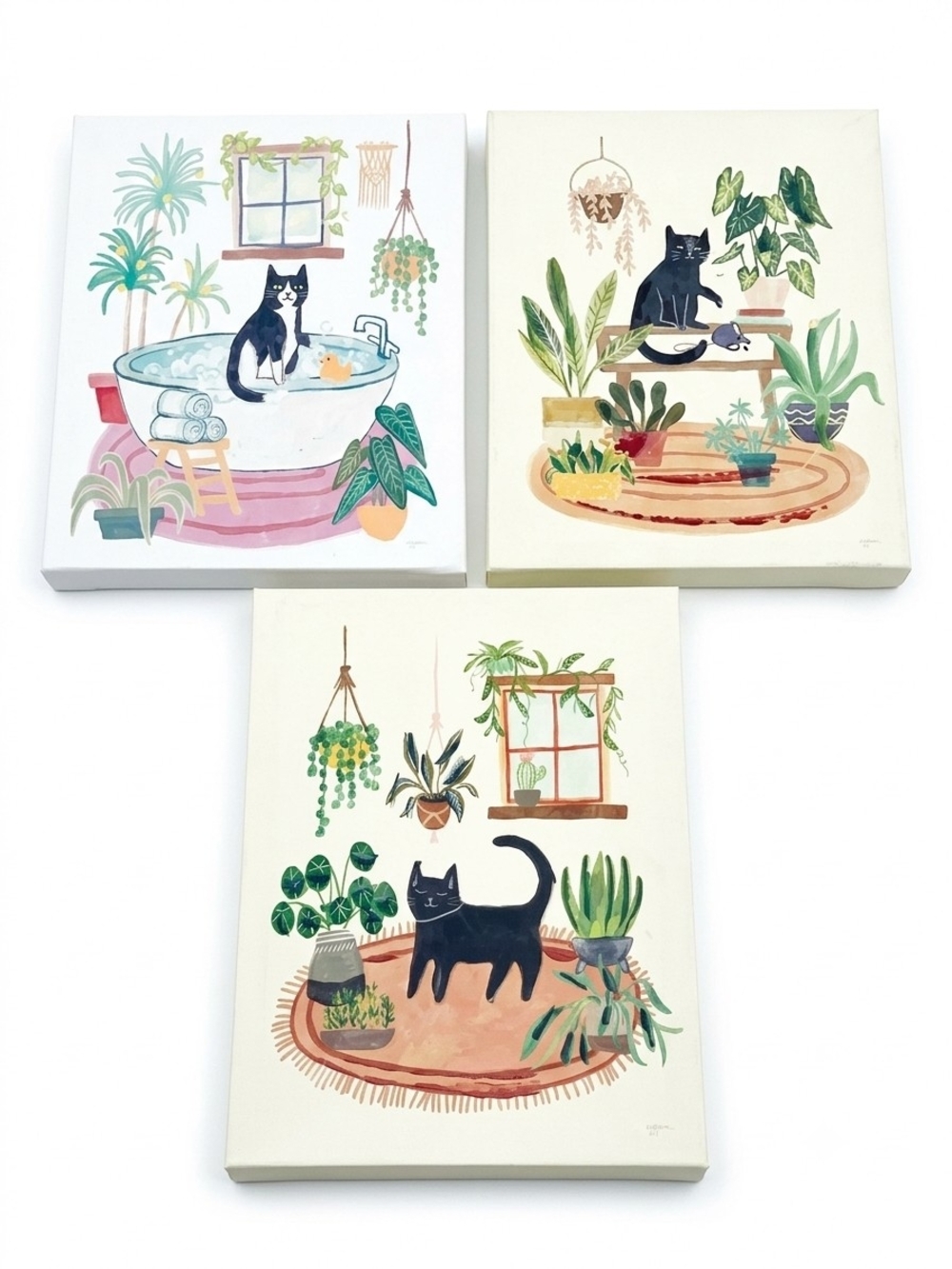 Botanical Cat Wall Art Set - Black & Green Prints 11 By 14 - Picture 2 of 3